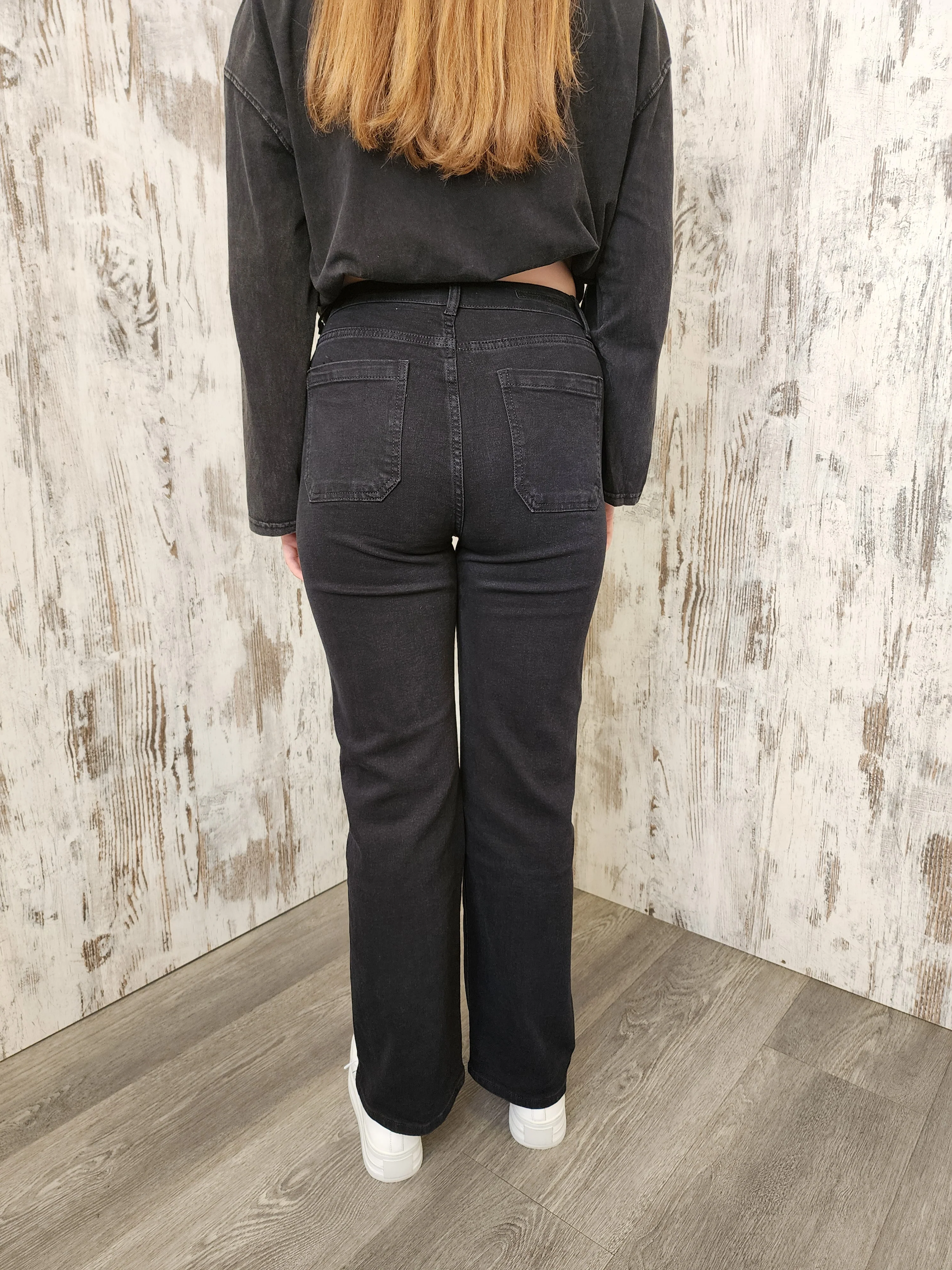 Country Denim Izzy Stretch High Rise Straight Leg Denim Jeans - Black - Image 3