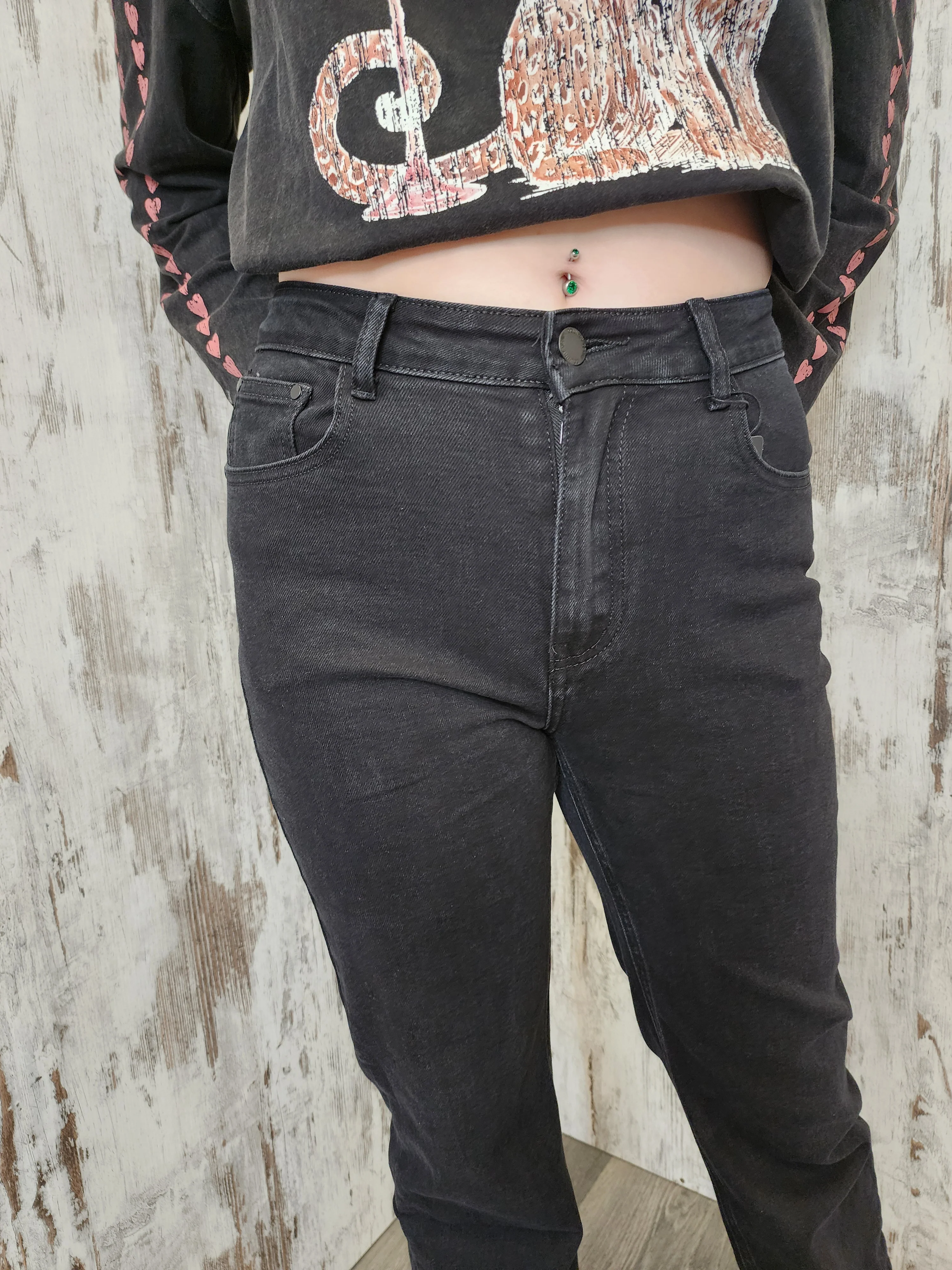 Country Denim Izzy Stretch High Rise Straight Leg Denim Jeans - Black - Image 7