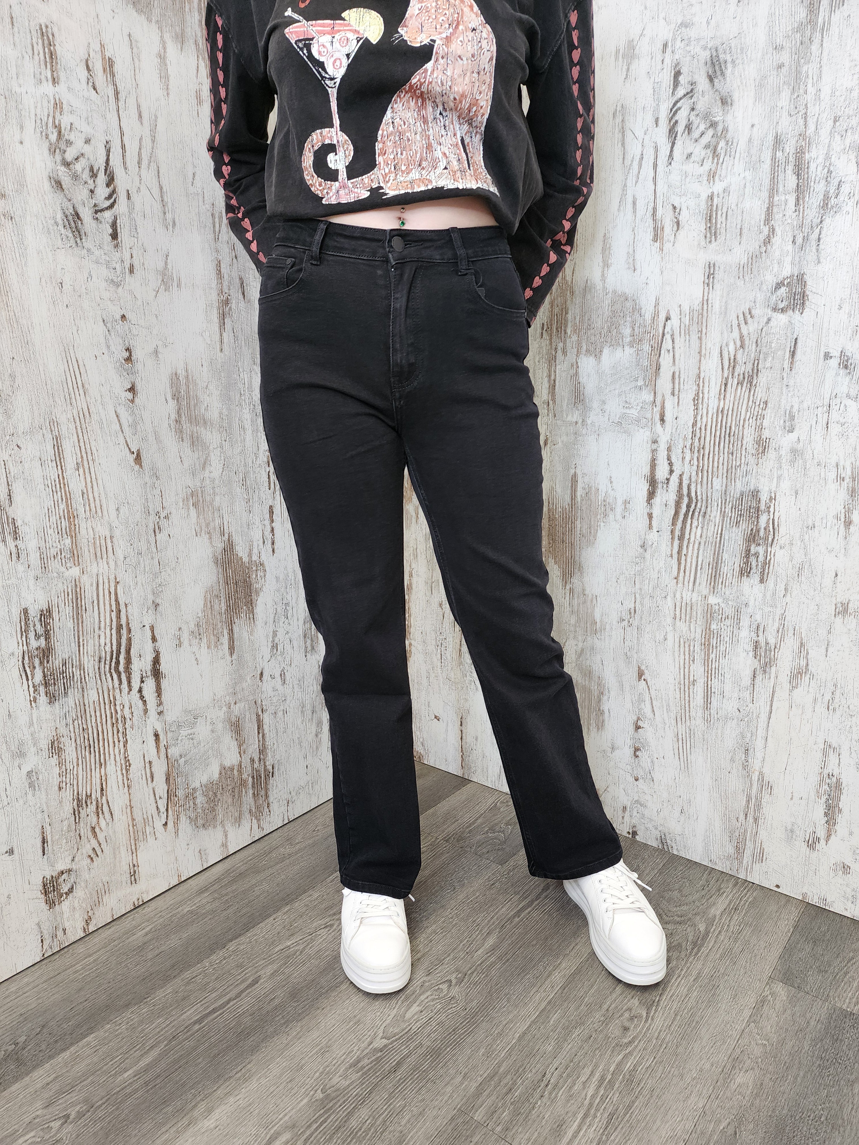 Country Denim Izzy Stretch High Rise Straight Leg Denim Jeans - Black - Image 8