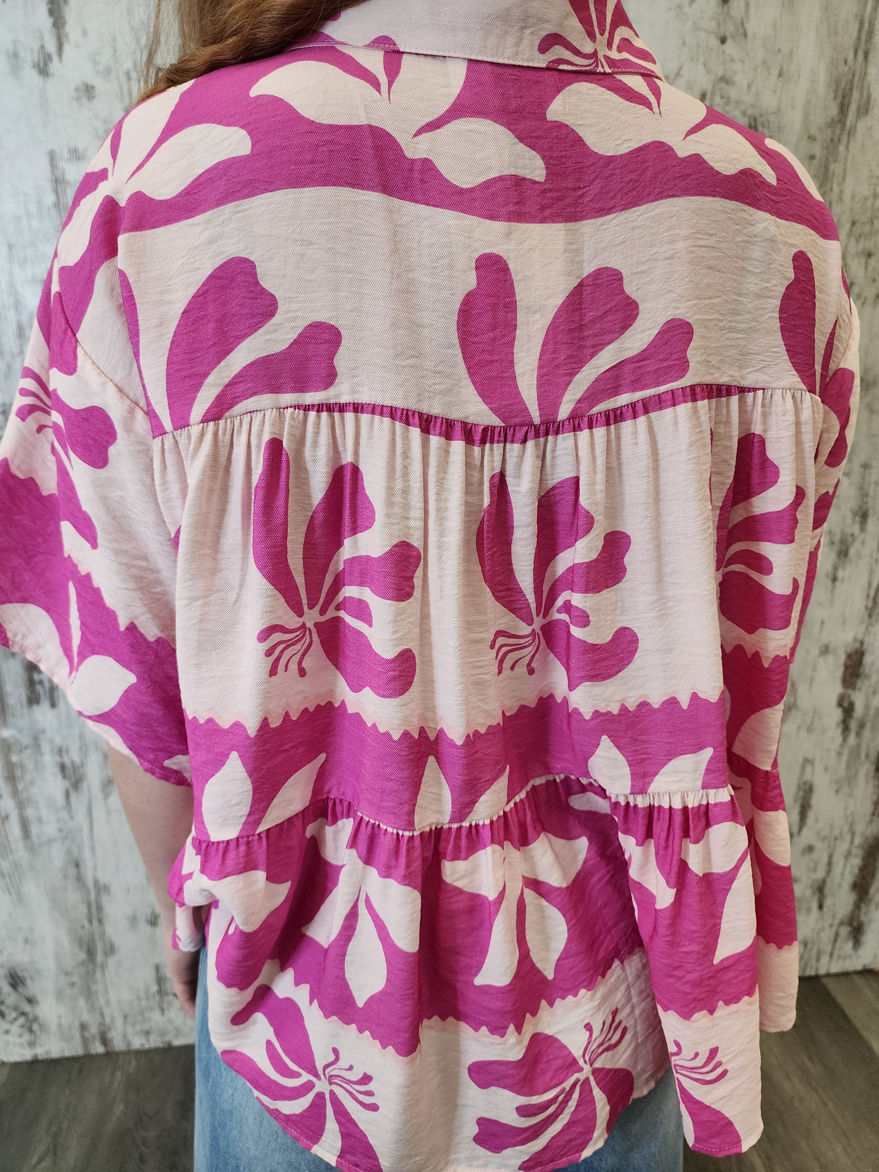 Iris Maxi Sarah Cotton Blouse Top with V-Neck Collar Buttoned Wide Sleeve - Pink Paradise - Image 6