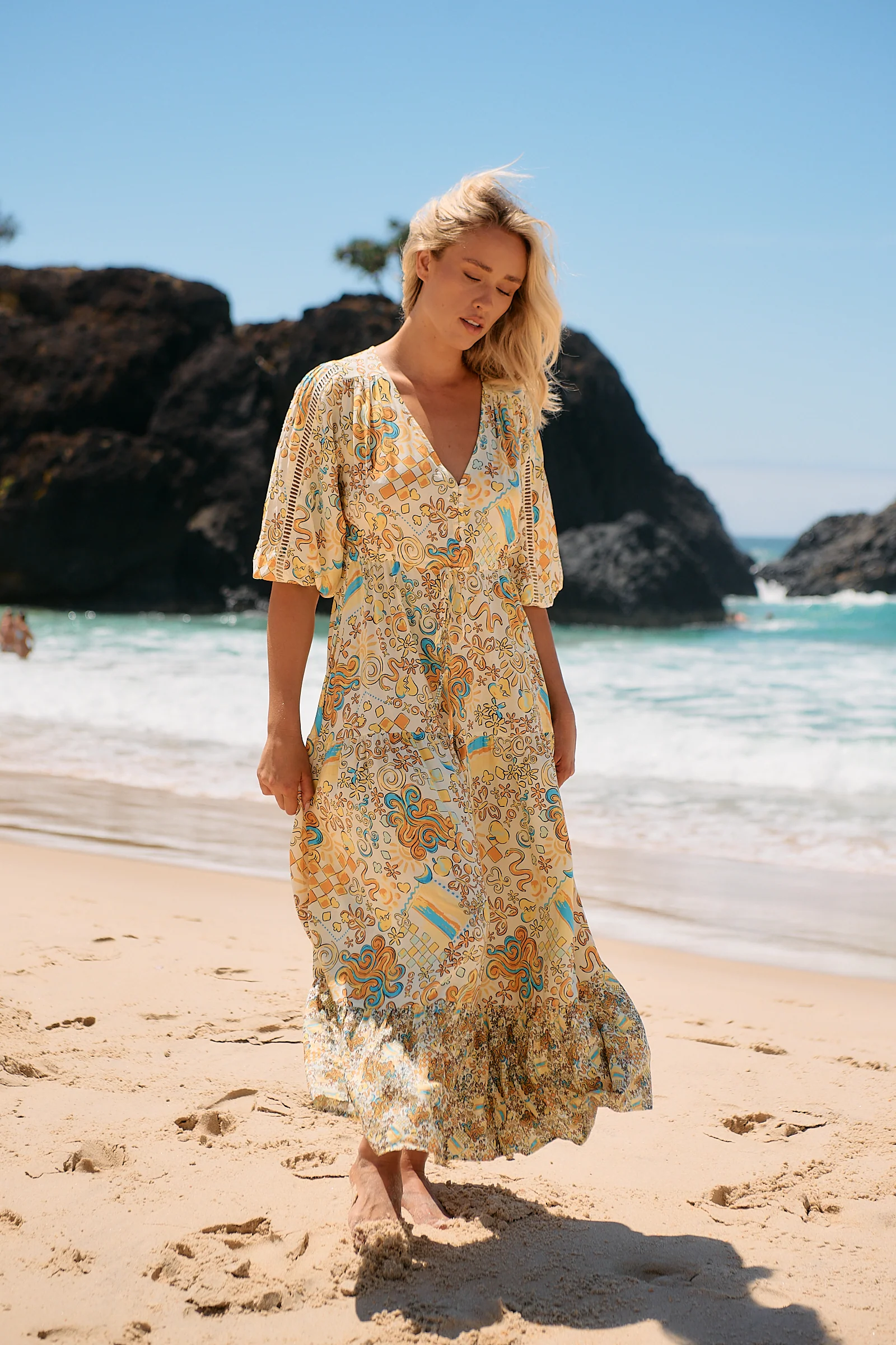 Jaase Ebony Maxi Dress with Half Sleeve V Neck Crochet Pockets - Sonnie - Image 12