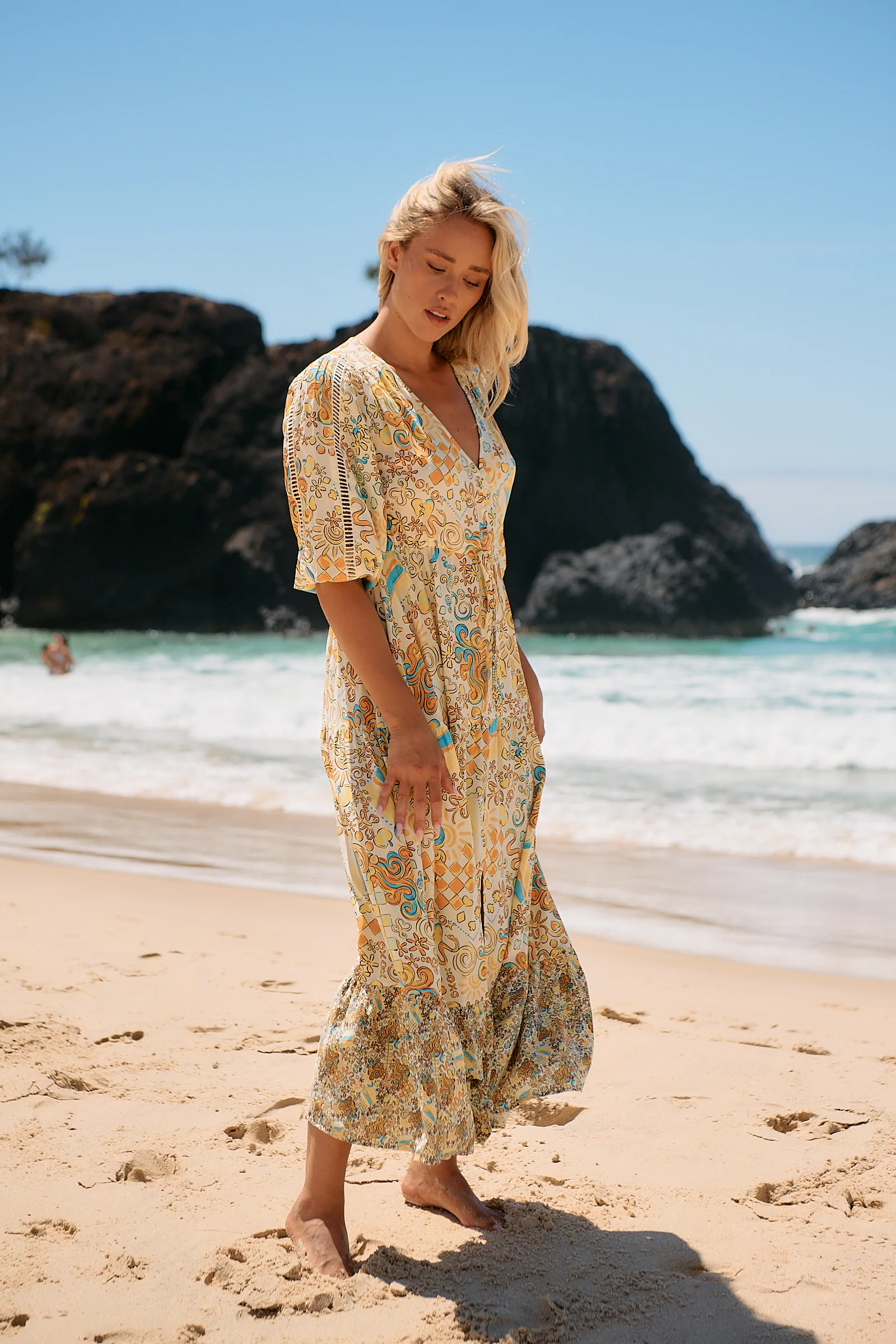 Jaase Ebony Maxi Dress with Half Sleeve V Neck Crochet Pockets - Sonnie - Image 13