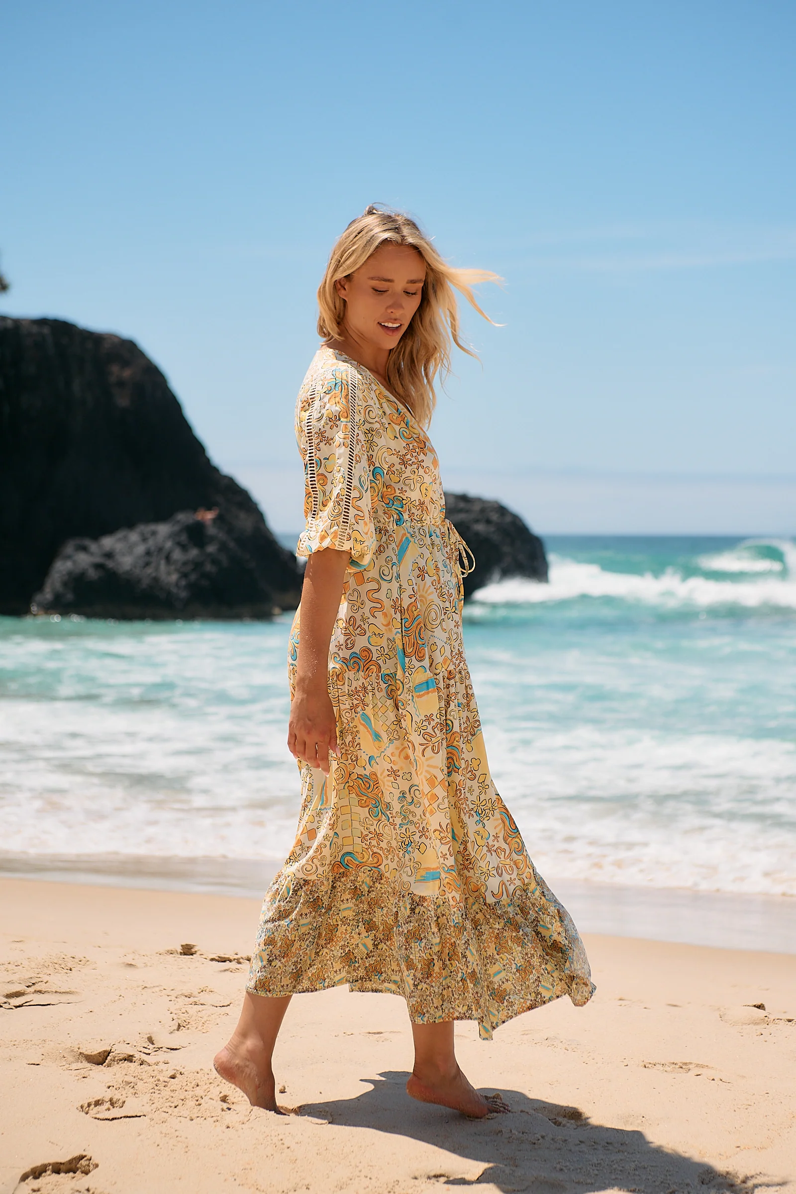 Jaase Ebony Maxi Dress with Half Sleeve V Neck Crochet Pockets - Sonnie - Image 16