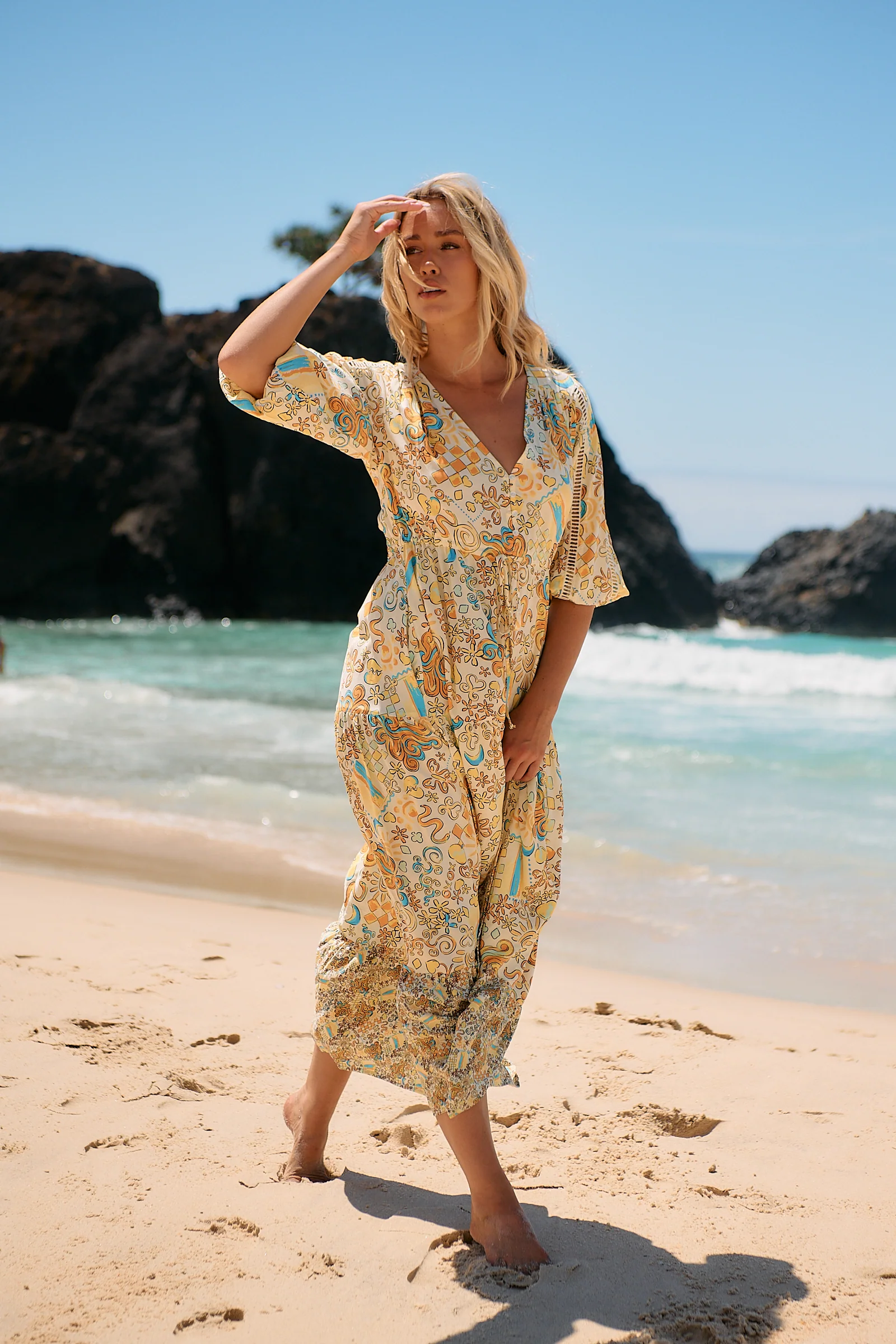 Jaase Ebony Maxi Dress with Half Sleeve V Neck Crochet Pockets - Sonnie - Image 17