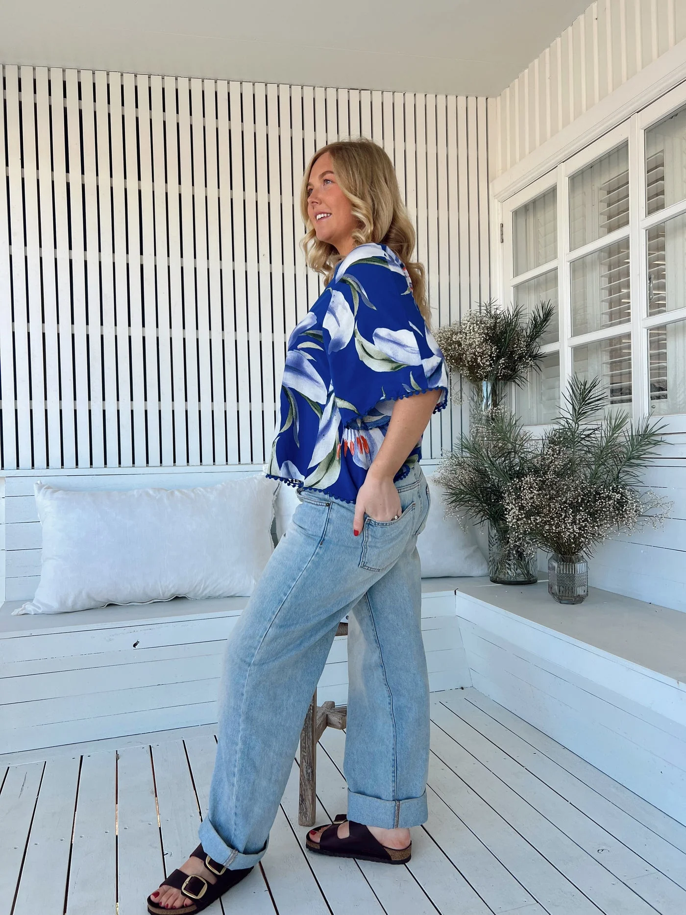 Jaase Gabriella Blouse Top with V Neck Lantern Sleeve - Asteria - Image 3