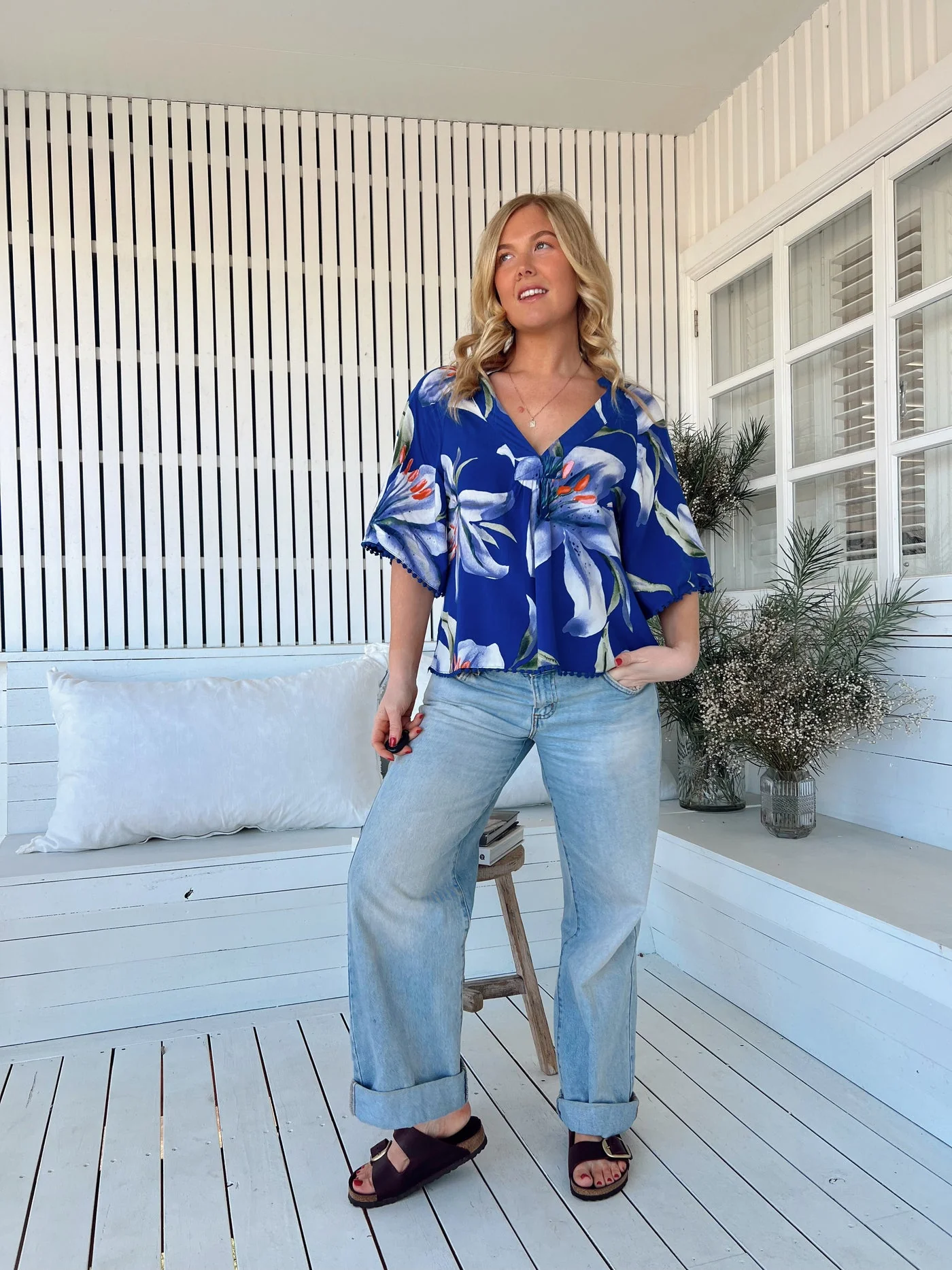 Jaase Gabriella Blouse Top with V Neck Lantern Sleeve - Asteria - Image 5