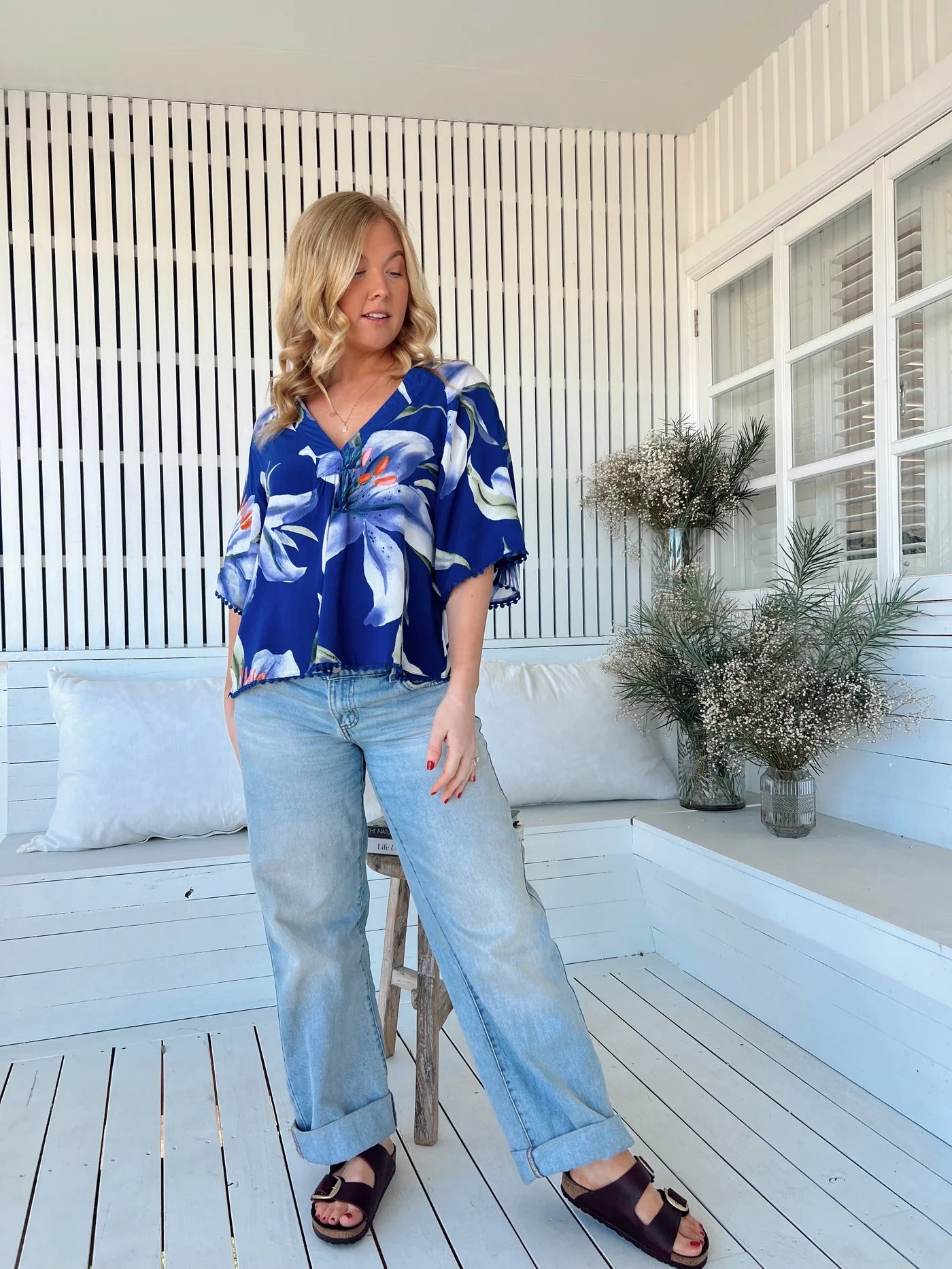 Jaase Gabriella Blouse Top with V Neck Lantern Sleeve - Asteria - Image 8