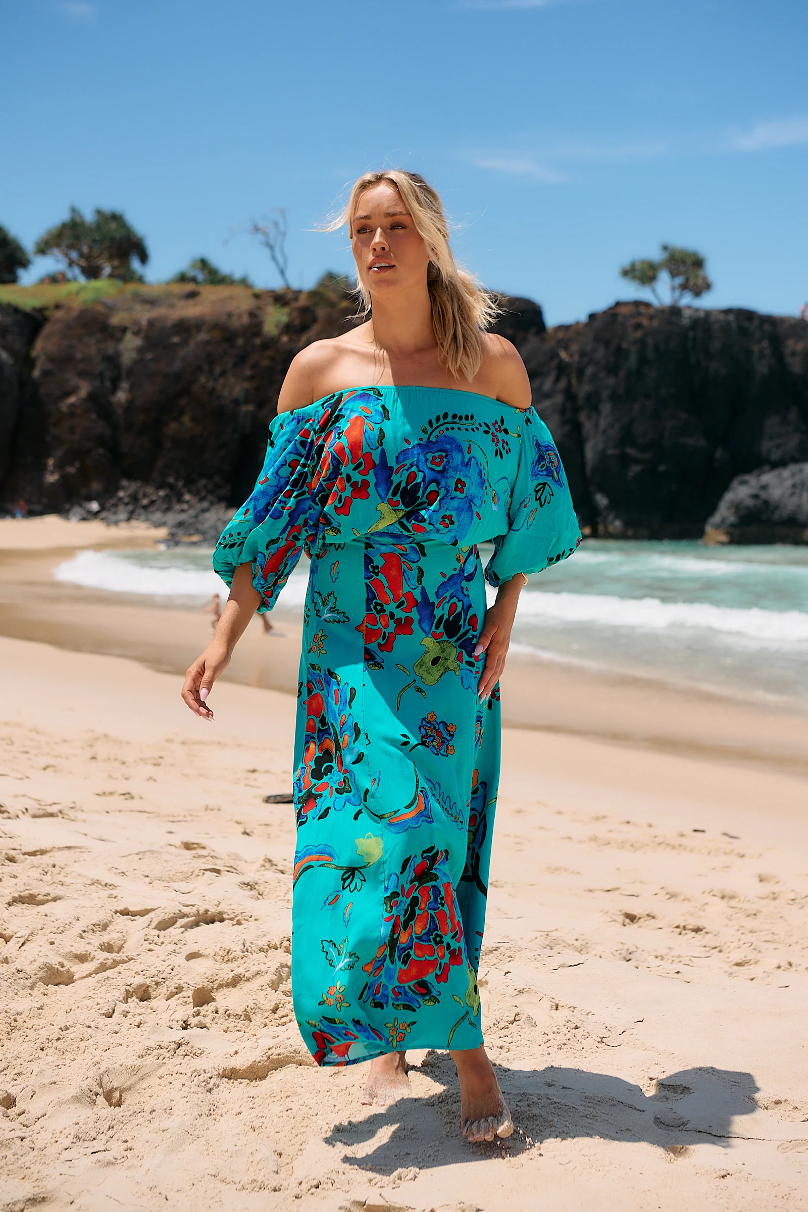 Jaase Hallie Maxi Dress with Off Shoulder A-Line Skirt Puff Sleeve - Isla Mare - Image 8