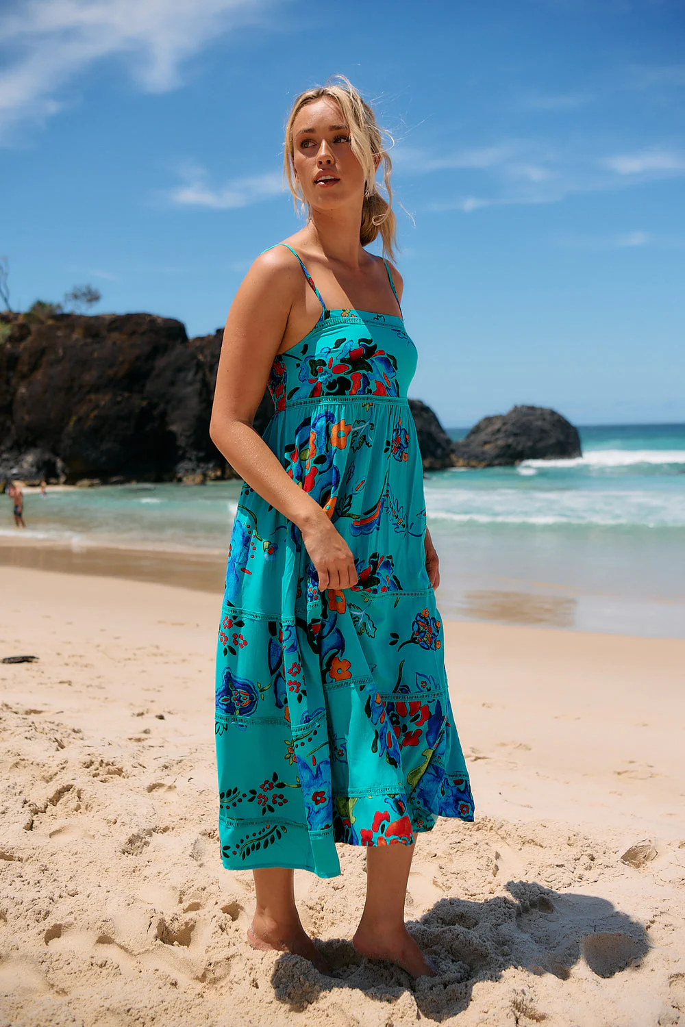 Jaase Heidi Midi Dress with Square Neck Shirred Back Adjustable Straps - Isla Mare - Image 13