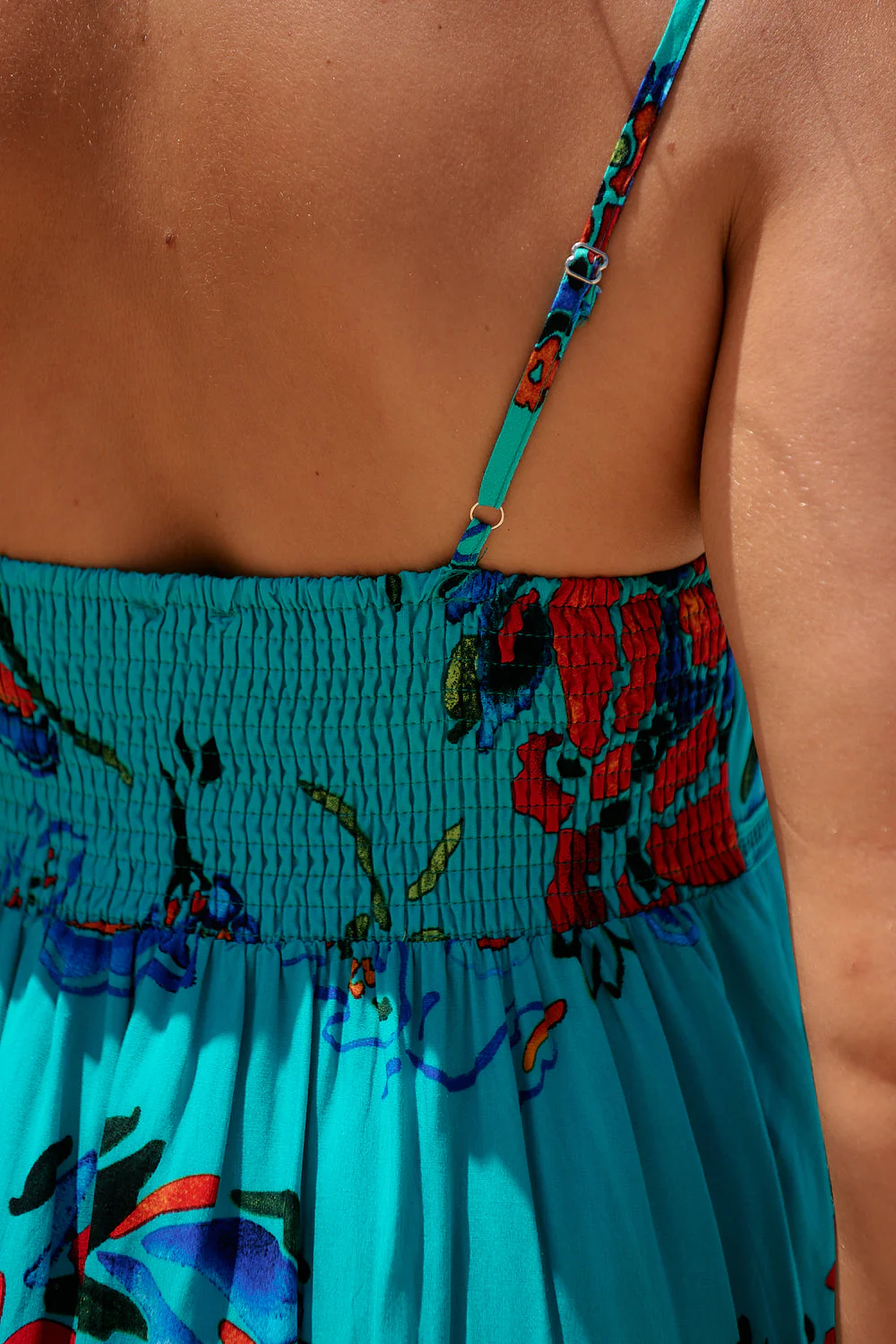 Jaase Heidi Midi Dress with Square Neck Shirred Back Adjustable Straps - Isla Mare - Image 4