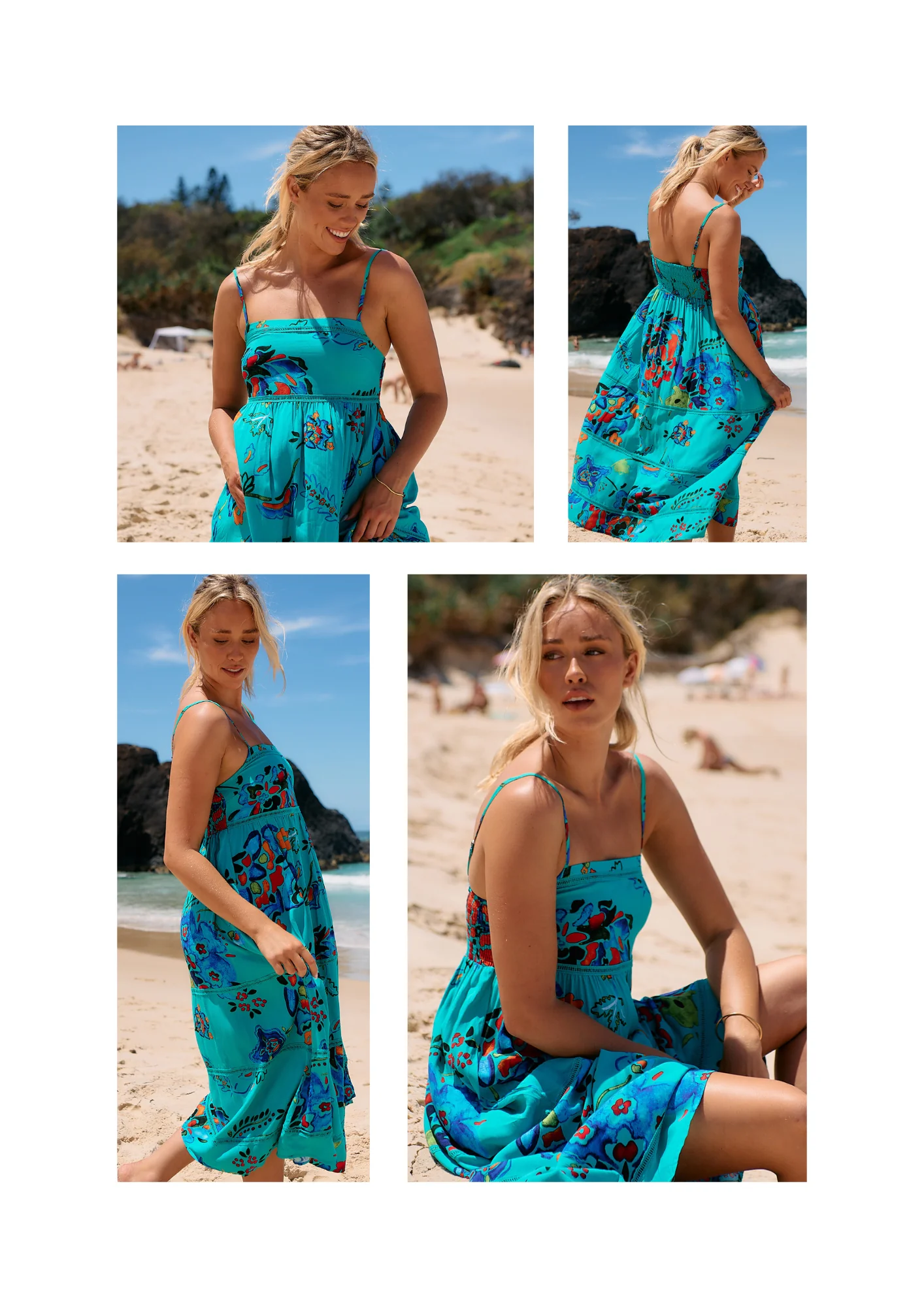 Jaase Heidi Midi Dress with Square Neck Shirred Back Adjustable Straps - Isla Mare - Image 5