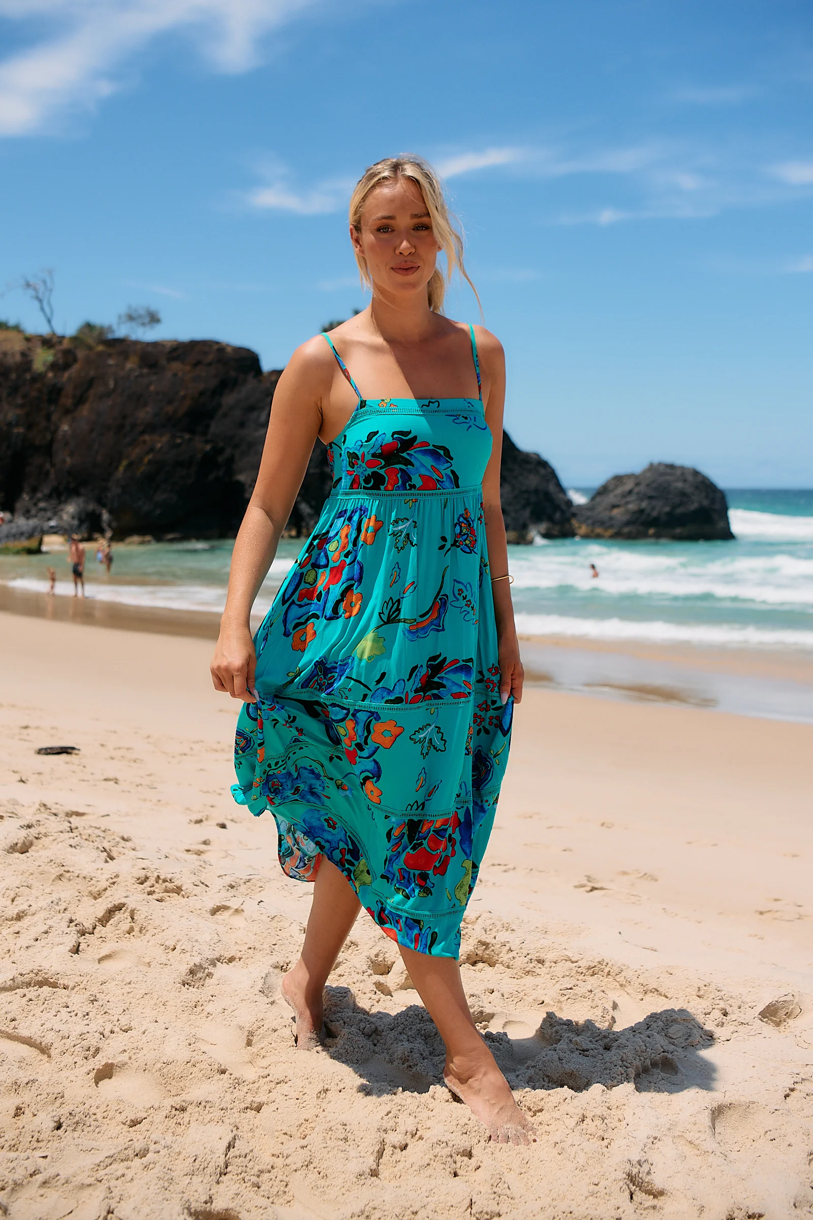 Jaase Heidi Midi Dress with Square Neck Shirred Back Adjustable Straps - Isla Mare - Image 8