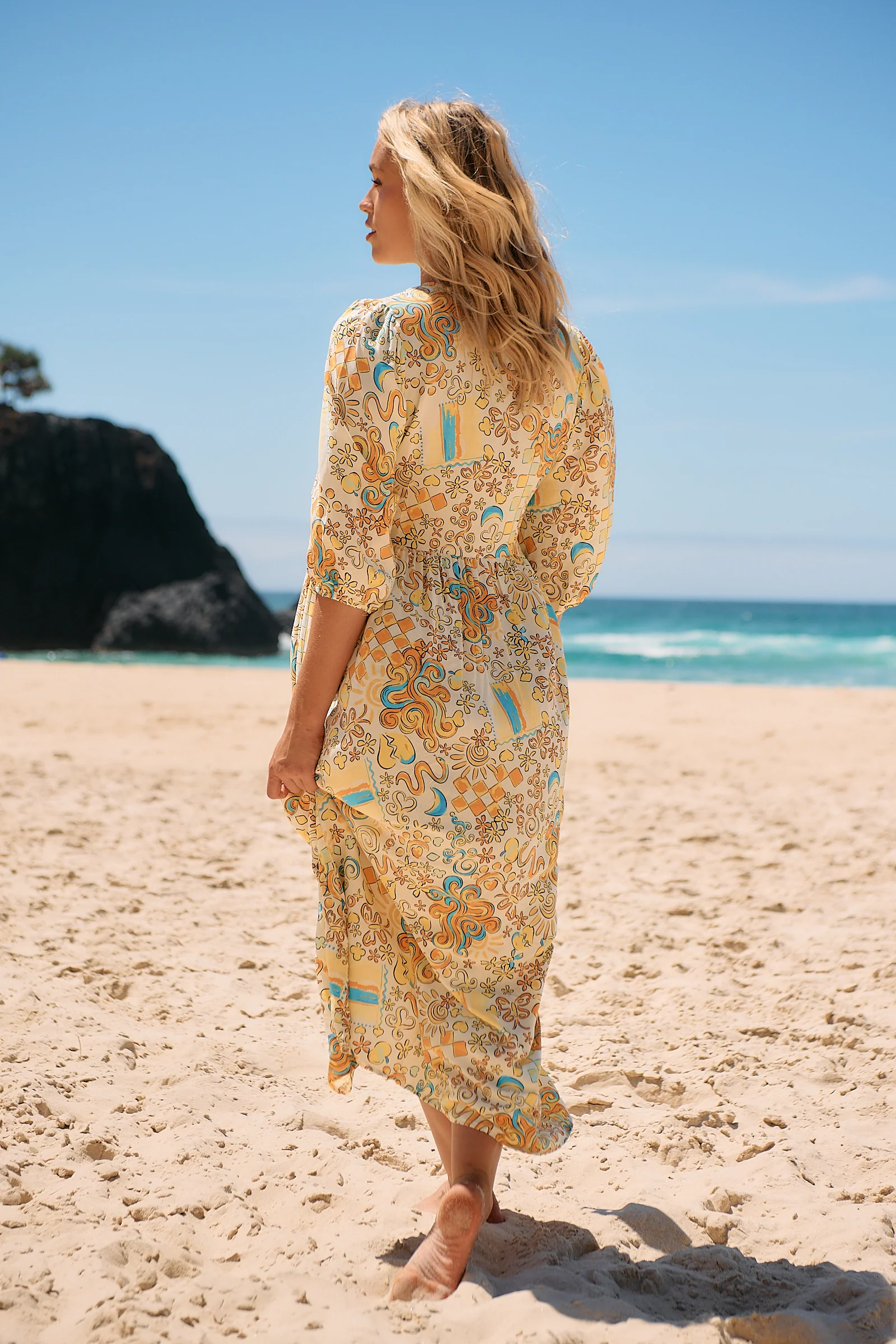 Jaase Ivy Midi Dress with Half Sleeve V Neck Buttons - Sonnie - Image 12