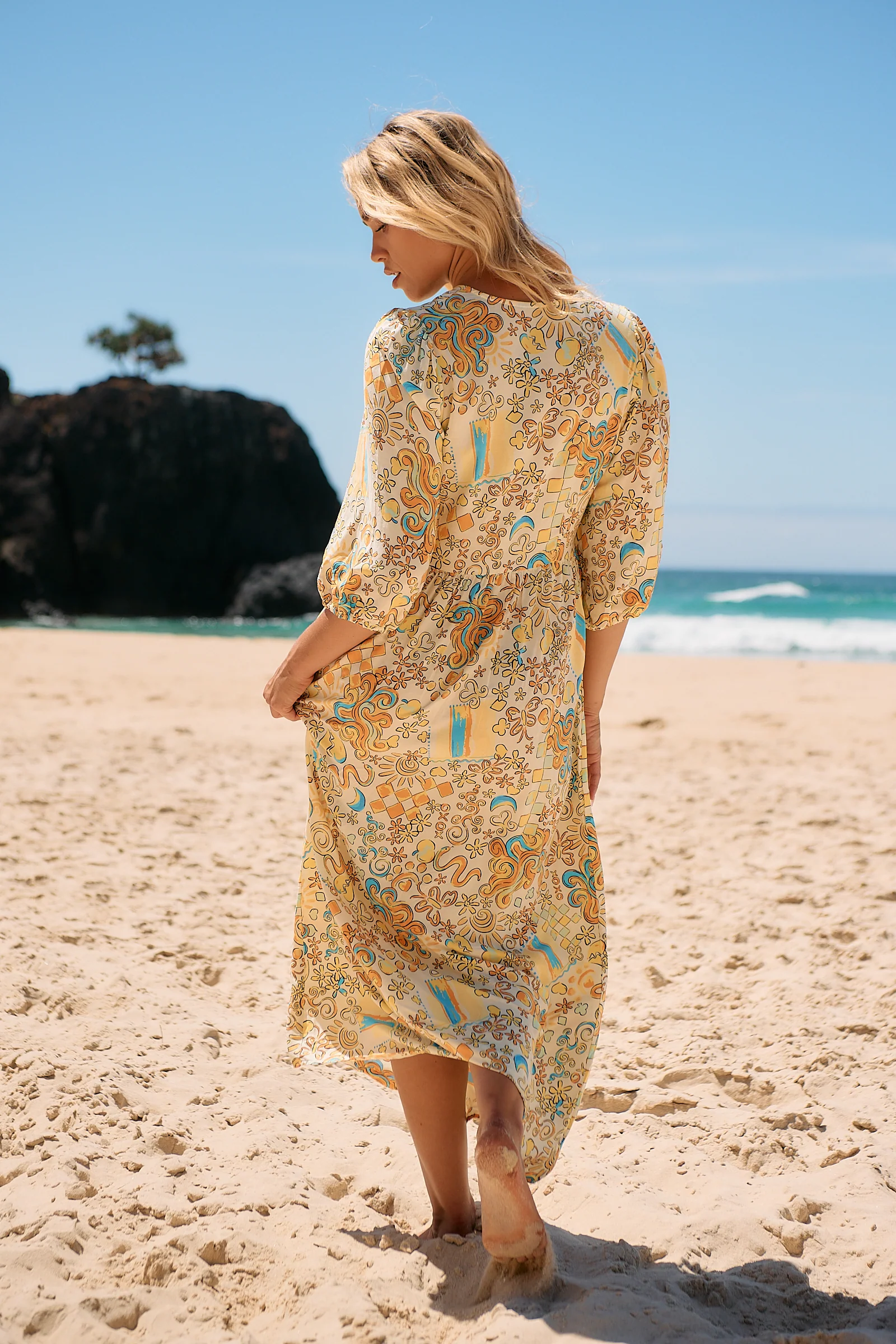 Jaase Ivy Midi Dress with Half Sleeve V Neck Buttons - Sonnie - Image 15