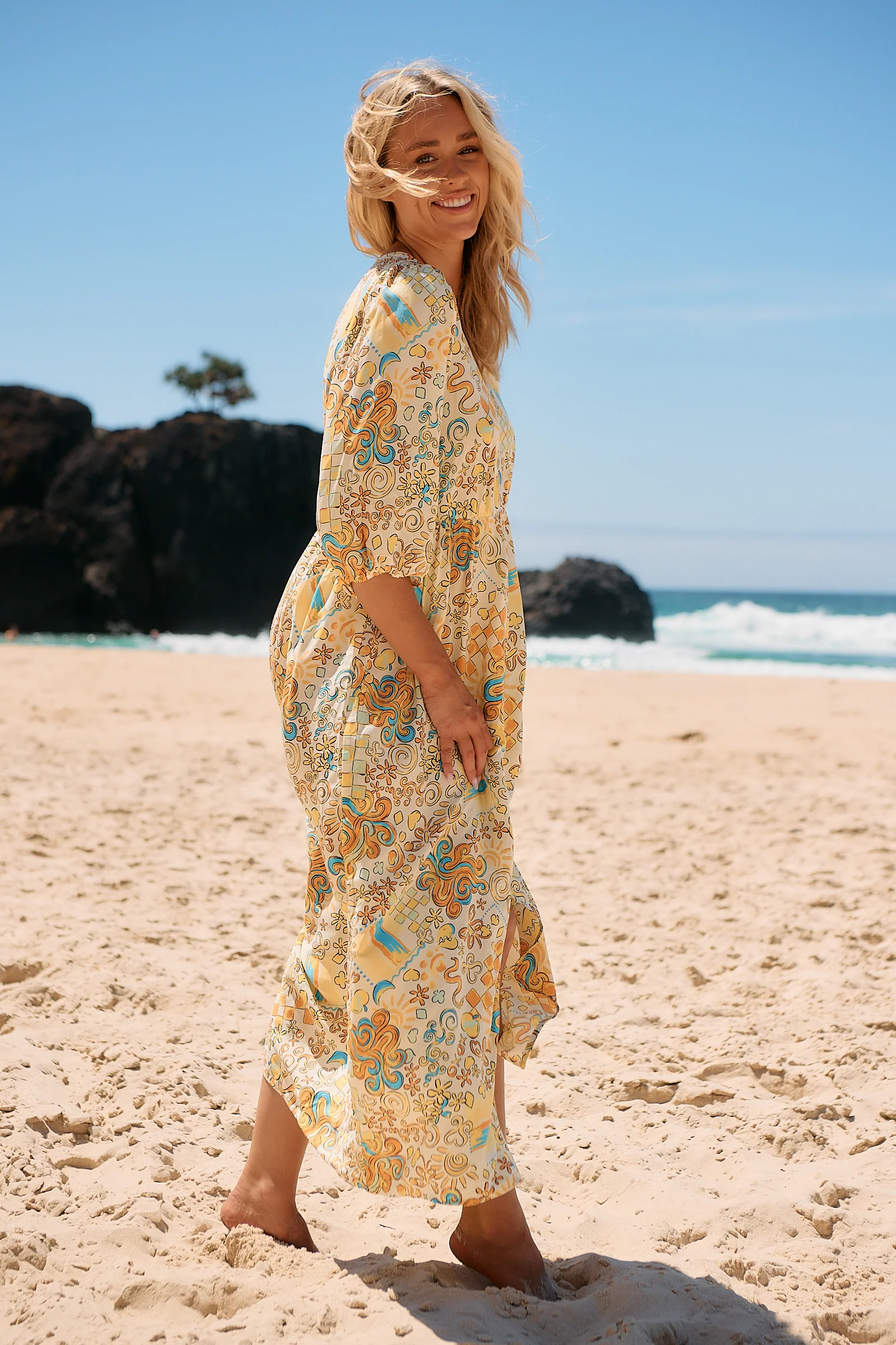 Jaase Ivy Midi Dress with Half Sleeve V Neck Buttons - Sonnie - Image 16