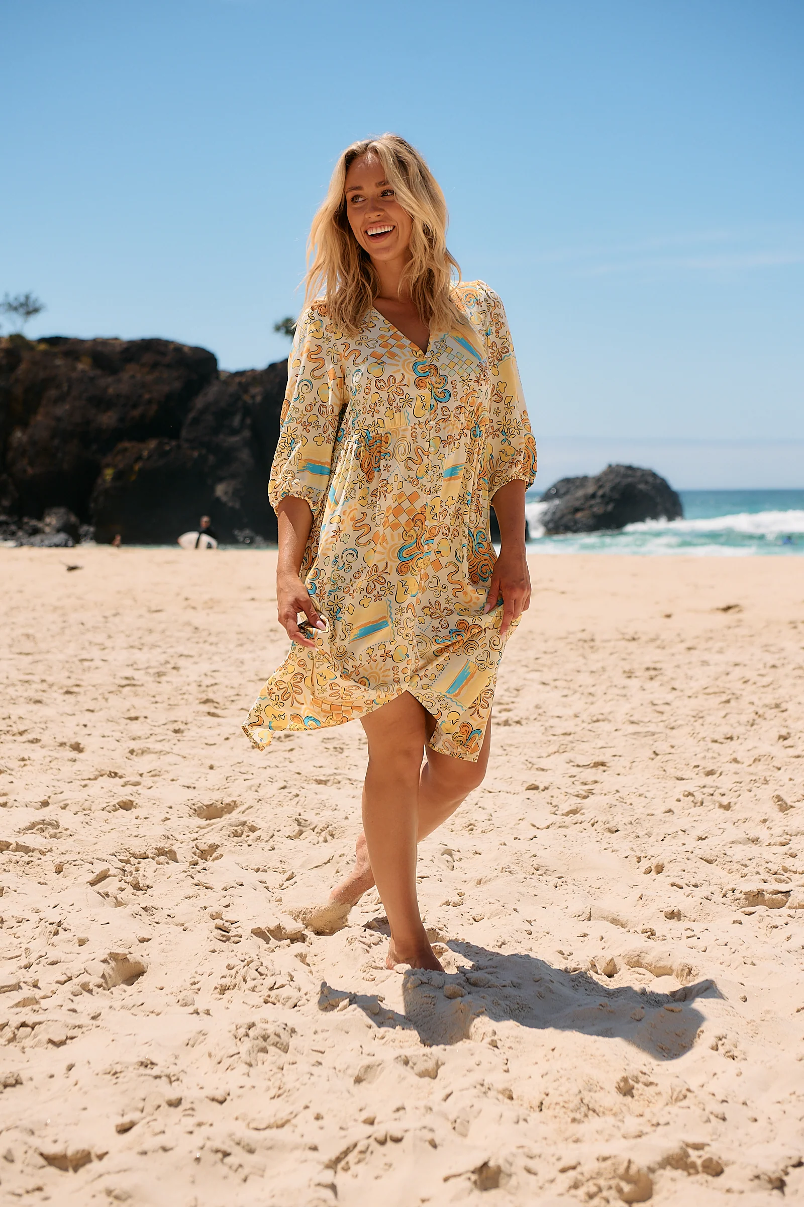 Jaase Ivy Midi Dress with Half Sleeve V Neck Buttons - Sonnie - Image 8