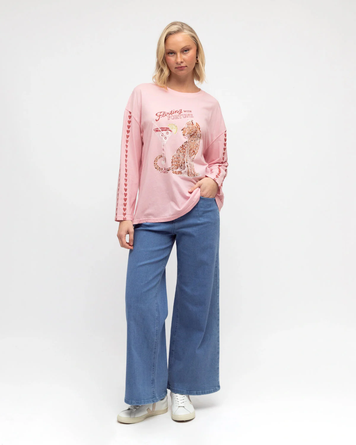 Paper Heart Flirting With Fortune Long Sleeved Vintage T-Shirt - Pink - Image 3